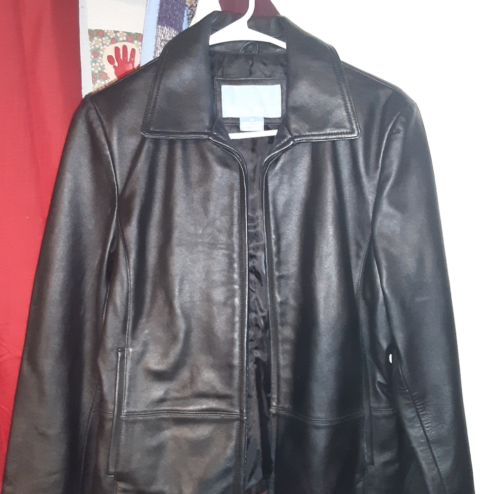 Nine west black leather jacket women's medium